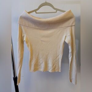 ALC Cream Off-Shoulder Ribbed Sweater